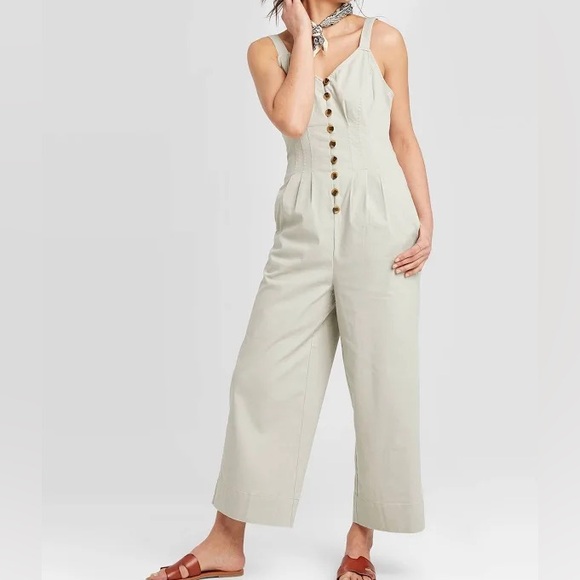 New Ladies Target Universal Thread Faux Button Up Gray Jumpsuit (Size 4) - Picture 2 of 8